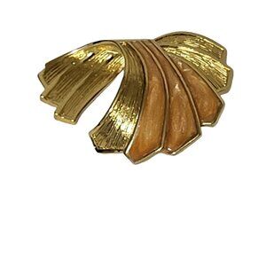 Gold Tone Scarf Clip Dress Vintage Enamel Metal Abstract Peach